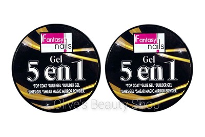 2 Pk Fantasy Nails Gel 5 en 1 Top Coat Gel Glue Builder Gel Liner Effects Base