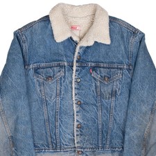 VINTAGE LEVIS SHERPA TRUCKER DENIM JACKET 2 POCKETS 1970S SIZE 46 MADE IN USA
