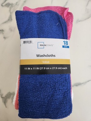 Mainstays Washcloths 18 Pack 11x11 Soft Cotton Bath Cleaning Towels