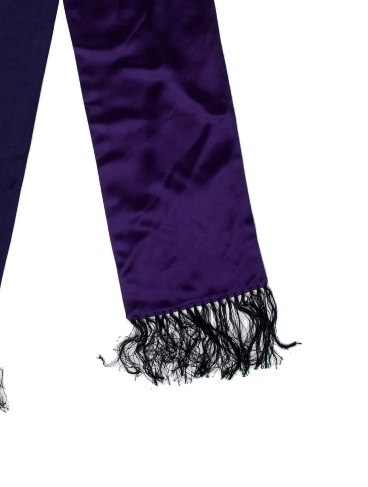 Tom Ford Purple Satin Scarf Women’s Fringe Edge Viscose Silk Blend 37” x 7” - Image 3 of 4