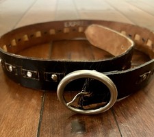 EXPRESS Leather Belt Grommet Black distressed Womens Small Silver Buckle