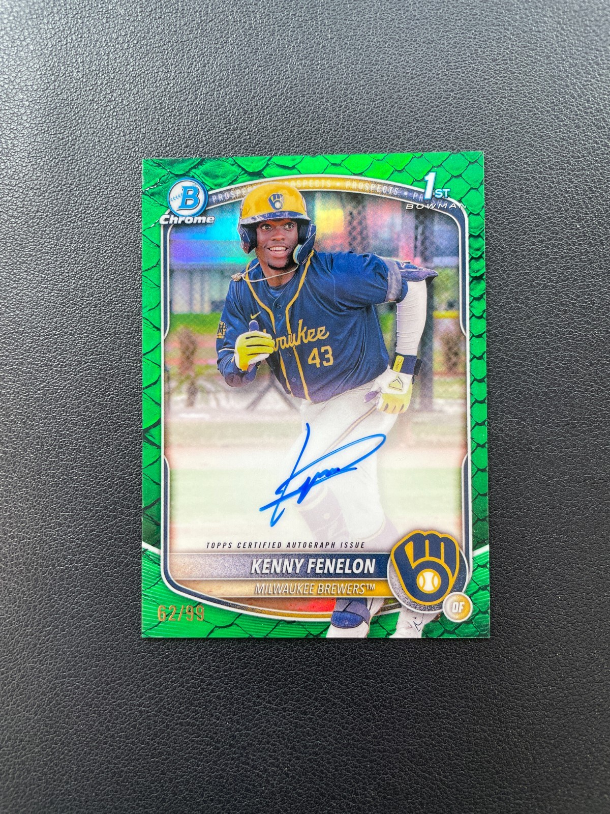 2025 Bowman Chrome #CPA-KF Kenny Fenelon 1st Green Reptilian Auto 62/99 BJHT