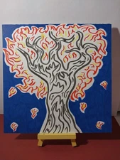 Sindy Fuhr Acrylic Painting Original Abstract Pop Art 8x8 Inch Title Fire Tree