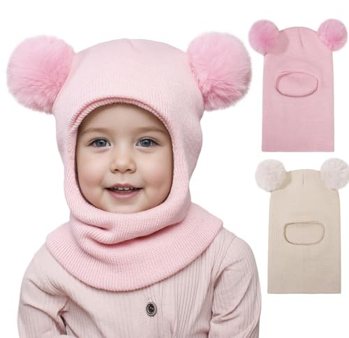 ENBAOHUI Baby Winter Hat Scarf 2 Packs Toddler Winter Hat Boys Girls Beige&pink
