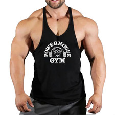 Men Tank Tops Sleeveless Y-Back Shirts Gym Stringer Bodybuilding Fitness Vest
