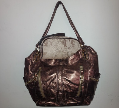 B. Makowsky Glove Leather Shopper Bag Gold Hardware Chain Detail Bronze & Case