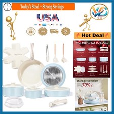 Chef Power 19pc Ceramic Nonstick Pots and Pans Set with Detachable Handle