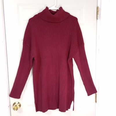 Lillusory Womens Ribbed Turtleneck Sweater Tunic M Burgundy 