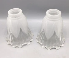 Set of 2 Vintage Frosted & Clear Glass Tulip Light Shade Globe