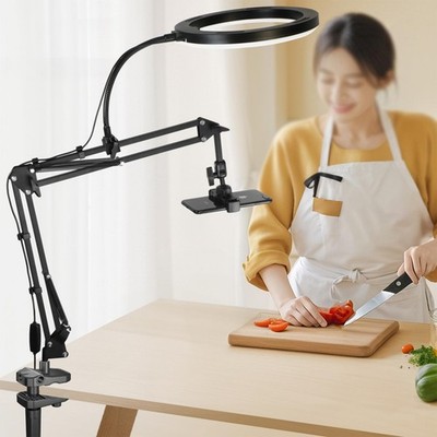 Overhead Camera Mount and Phone Holder with 10  Ring Light Canvas Lamp...