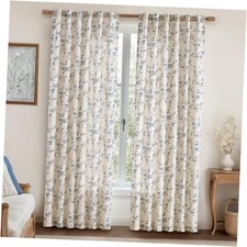 Linen Floral Curtains for Living Room 84 50"W x 84"L Pack of 2 Blue on Linen