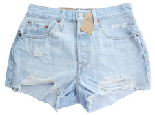 NWT - Levi s Women s 501 Original High-Rise/Frayed/Light Wash Denim Shorts 27