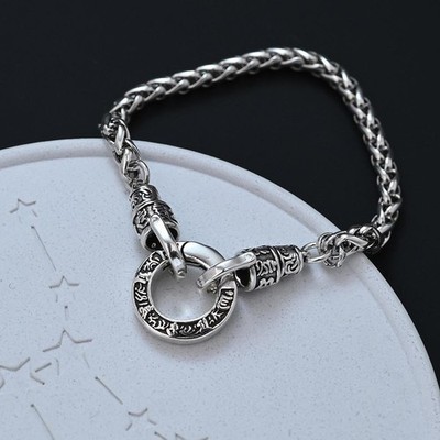 Vintage 925 Sterling Silver Bracelet Heavy Pendant Retro String Link Jewellery