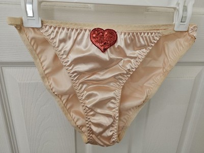 Vintage Girly Shinny Satin String Bikini With Glittering Heart Sequin. Size L