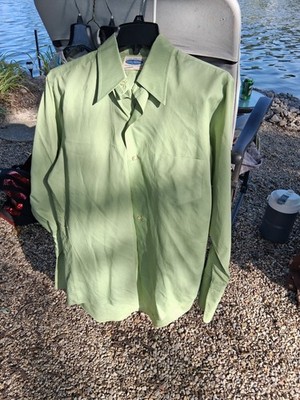 70s National Shirt Shop Disco Mod Funky Green Button Up Long Sleeve French Cuff 