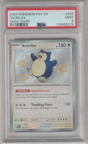 2024 SNORLAX POKEMON PALDEAN FATES BASIC ILLUSTRATION RARE SHINY #202/91 PSA 9