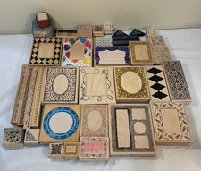 Lot Of 36 Vintage Rubber Stamps. Most Wood Mounted. Assorted Patterns, Borders