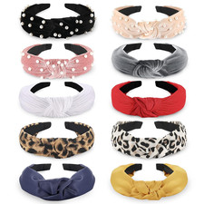 Fashion Headbands for Women Girls, 10 Pcs Knotted Pearl Wide Top Knot Turban Hai