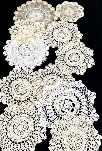VTG LOT 11 Doilies Scalloped Lace Granny Crochet Doily Farmhouse Shabby ChicBoho