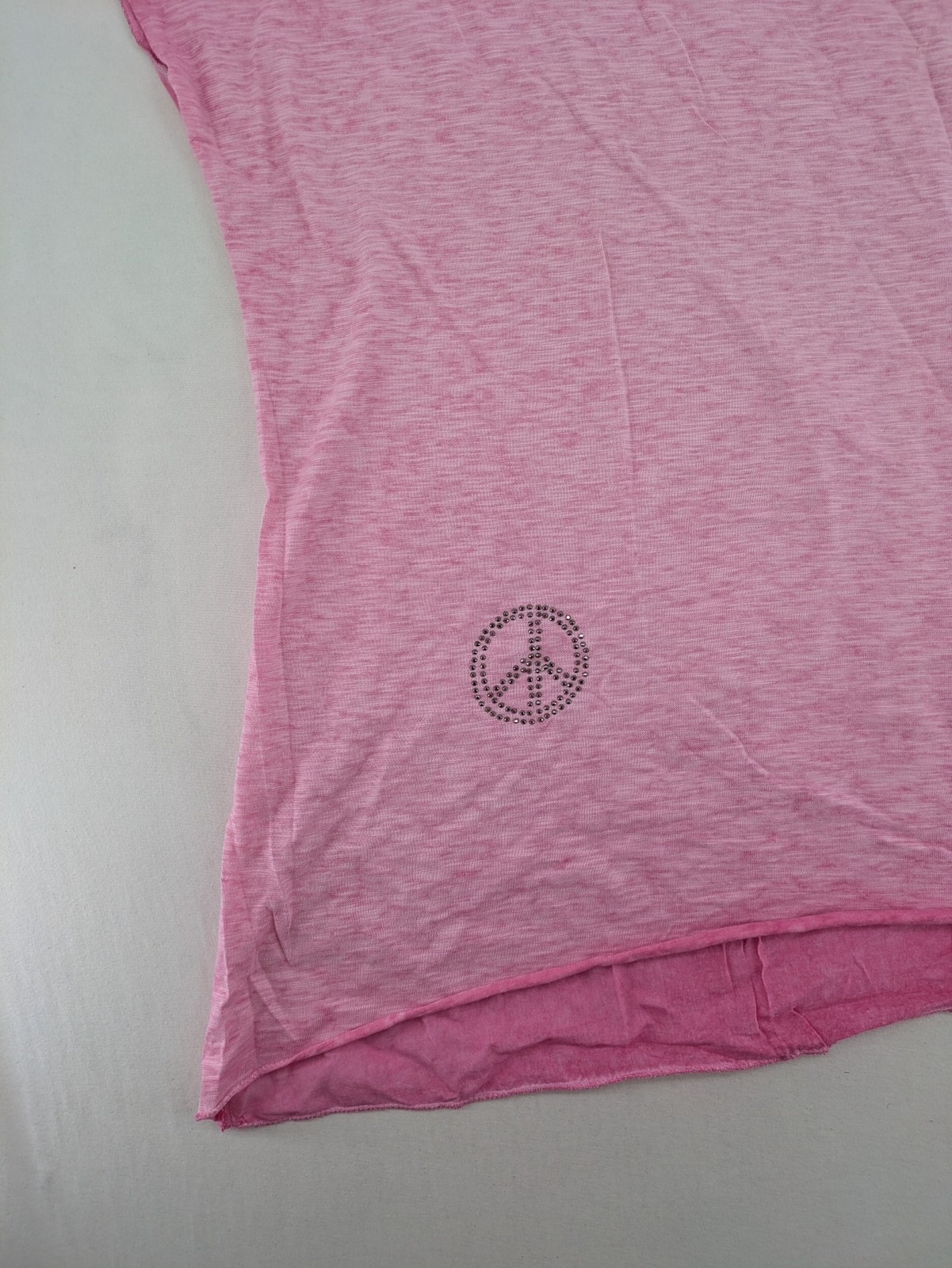 Tredy Damen T-Shirt Gr 48 Rosa Patches Strass Sterne Peace Lagenlook Top image 4