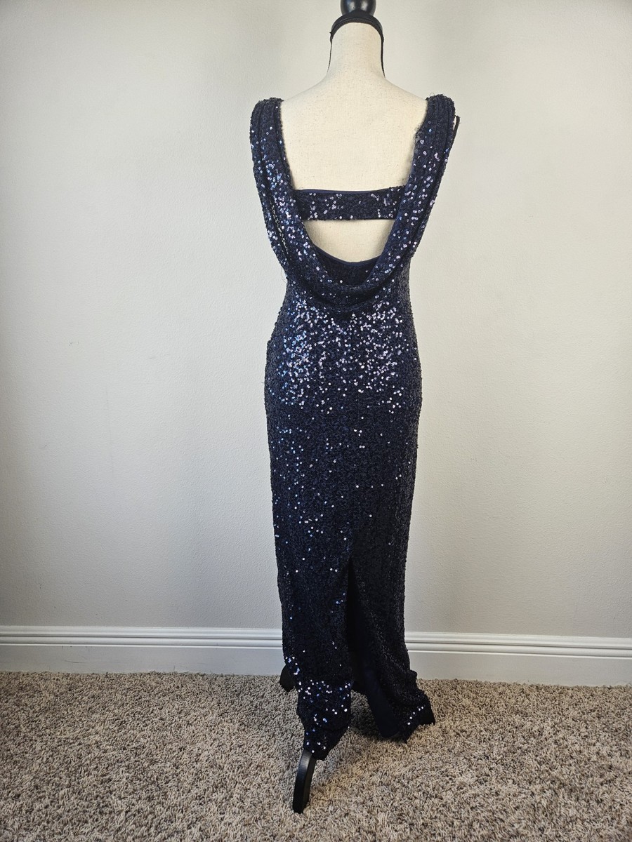 Women's Formal Prom Navy Blue Sequin Floor Length Gown Sz 4 | eBay