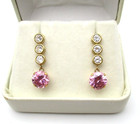 14K Yellow Gold Pink & Clear Stone Drop Earrings 3.3 Gr [E375] — photo 1