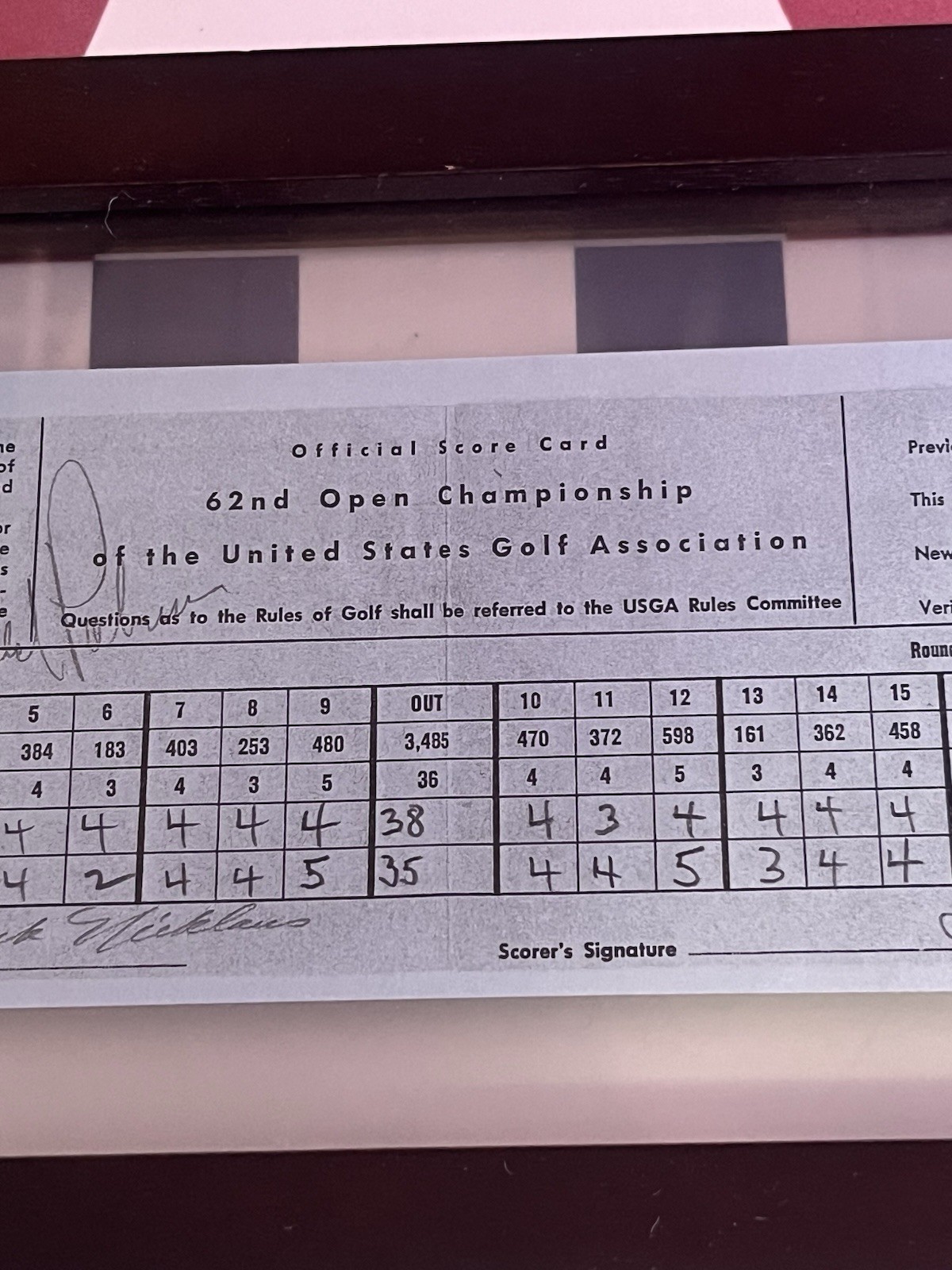 Jack Nicklaus & Arnold Palmer Signed Used Scorecard 62nd Open Championship USGA.