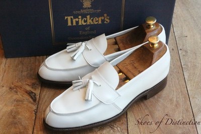 Trickers White Leather Tasselled Shoes Loafers Men's UK 6.5 F EU 41.5 US 7.5