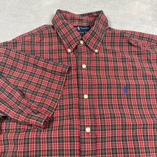 Ralph Lauren Shirt Men's Large Red Plaid Button Down Classic Fit Pony Short