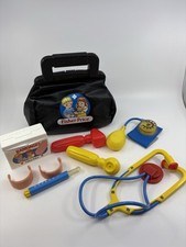 Fisher Price Medical Doctor Kit Black Bag w/ 8 Tools Pieces Vintage 1987