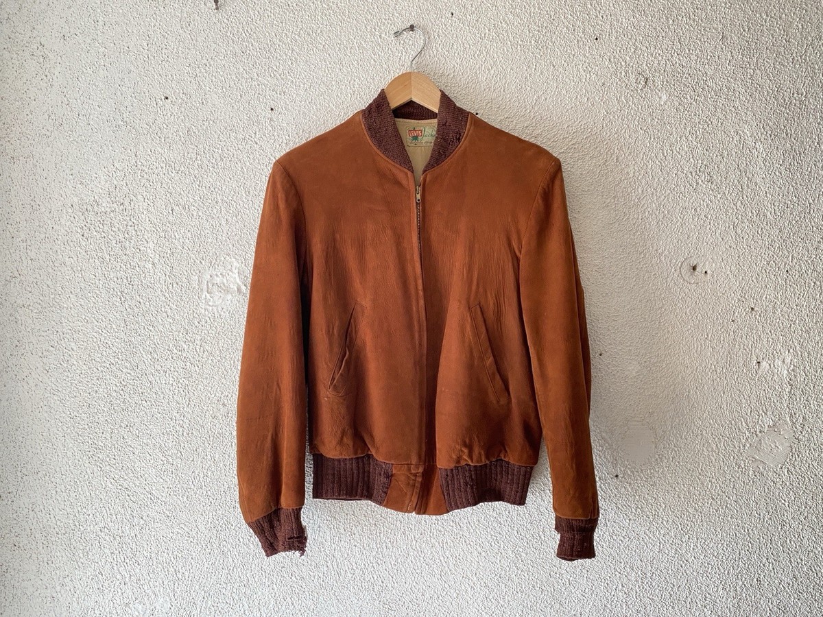 1950s vtg LEVIS COGNAC SUEDE BOMBER JACKET M PINE TREE LABEL