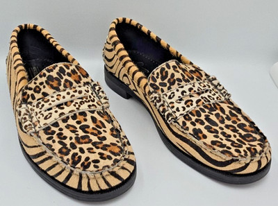 Mens Sebago Penny Loafers Dan Vamp Wild Leopard Calf Hair Size 11
