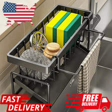 Black Aluminum Kitchen Sink Sponge Organizer Rack with Towel Holder Rust Free