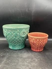 2 McCoy USA Pottery Basketweave Flower Pots Planters