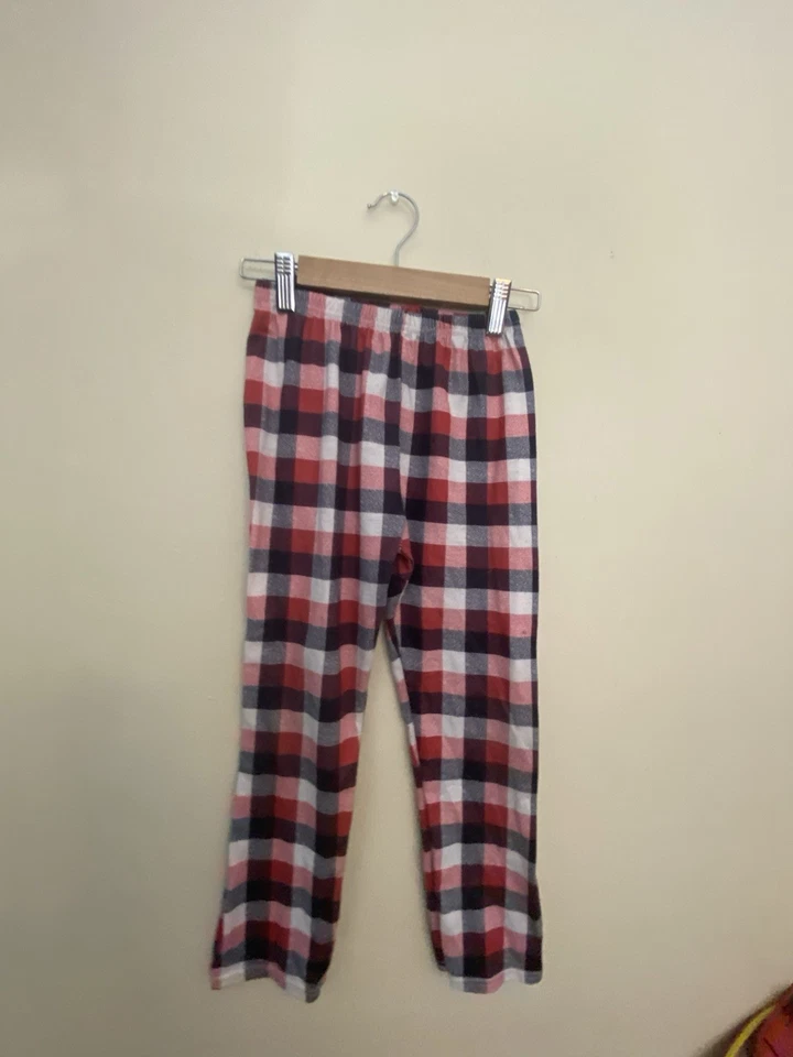 Pantalones de pijama de felpa a cuadros Lands End para niños y niñas, talla 10, rojo y azul Foto 2 de 3