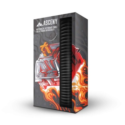 ASCENY Coiled & Double-Sleeved Mechanical Keyboard Cable, for Type-C Black 
