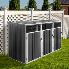 Outdoor Metal Garbage Bin Shed 3 Trash Cans Lockable Garbage Bin Shed for Garden