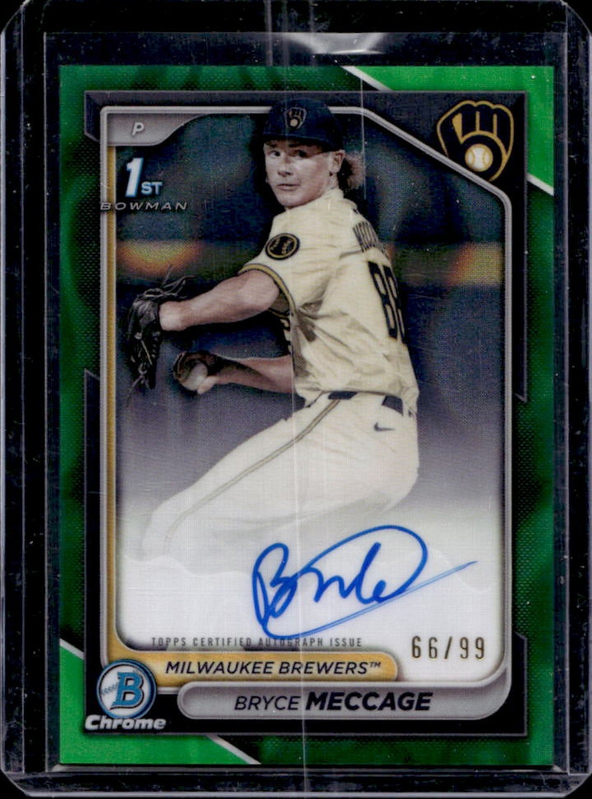 2024 Bowman Draft Bryce Meccage Chrome Auto Green Lava Refractor 1st #66/99