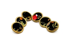 Buttons Vintage Brass Rim Fabric Covered Floral Shank Buttons x 6