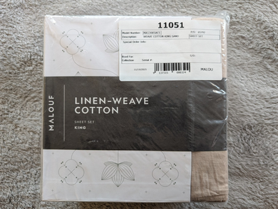 #ad Malouf Linen Weave Cotton Sheet Set King New $25.00