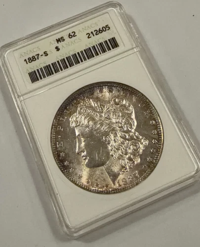 ANACS MS62 1887-S Morgan Silver Dollar Beautiful Tone in Old Soapbox Holder