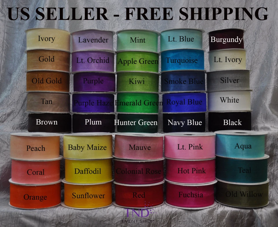 SHEER ORGANZA RIBBON 25 YARDS ROLL 1/4" 3/8" 5/8" 7/8" 1.5" WIDE 100% ORGANZA - Image 1 of 1