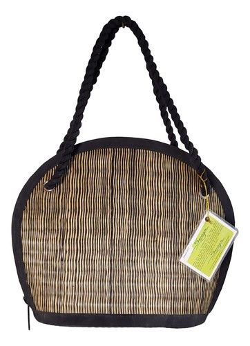 Natural Rattan Handbag Handmade Black Trim Shoulder Bag Summer Purse Bamboo - Picture 4 of 8