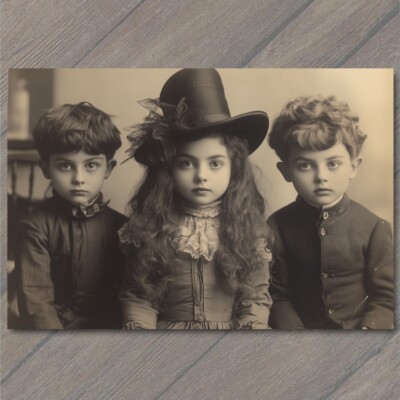 4x6'' Children Portrait Wide Hats Unique Expressions Nostalgic Halloween Kids