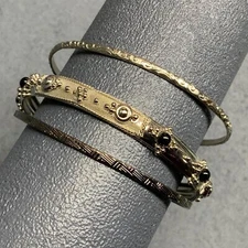 New Textured Bangle Bracelets Lot Of 3 Silver Black Details Retro BoHo Stackable