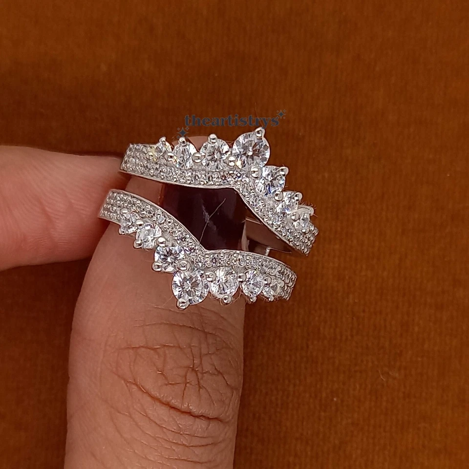 Обручальное кольцо круглой огранки из муассанита 2 карата чистое белое золото 14 карат VVS1 - Изображение 2 из 4