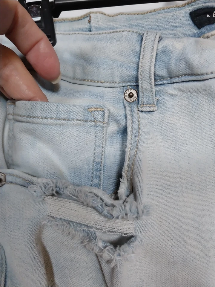 Pantalones Cortos Aeropostale Tiro Alto Midi Jeans Azul Envejecido Mujer Talla 14 Deshilachados Foto 3 de 4