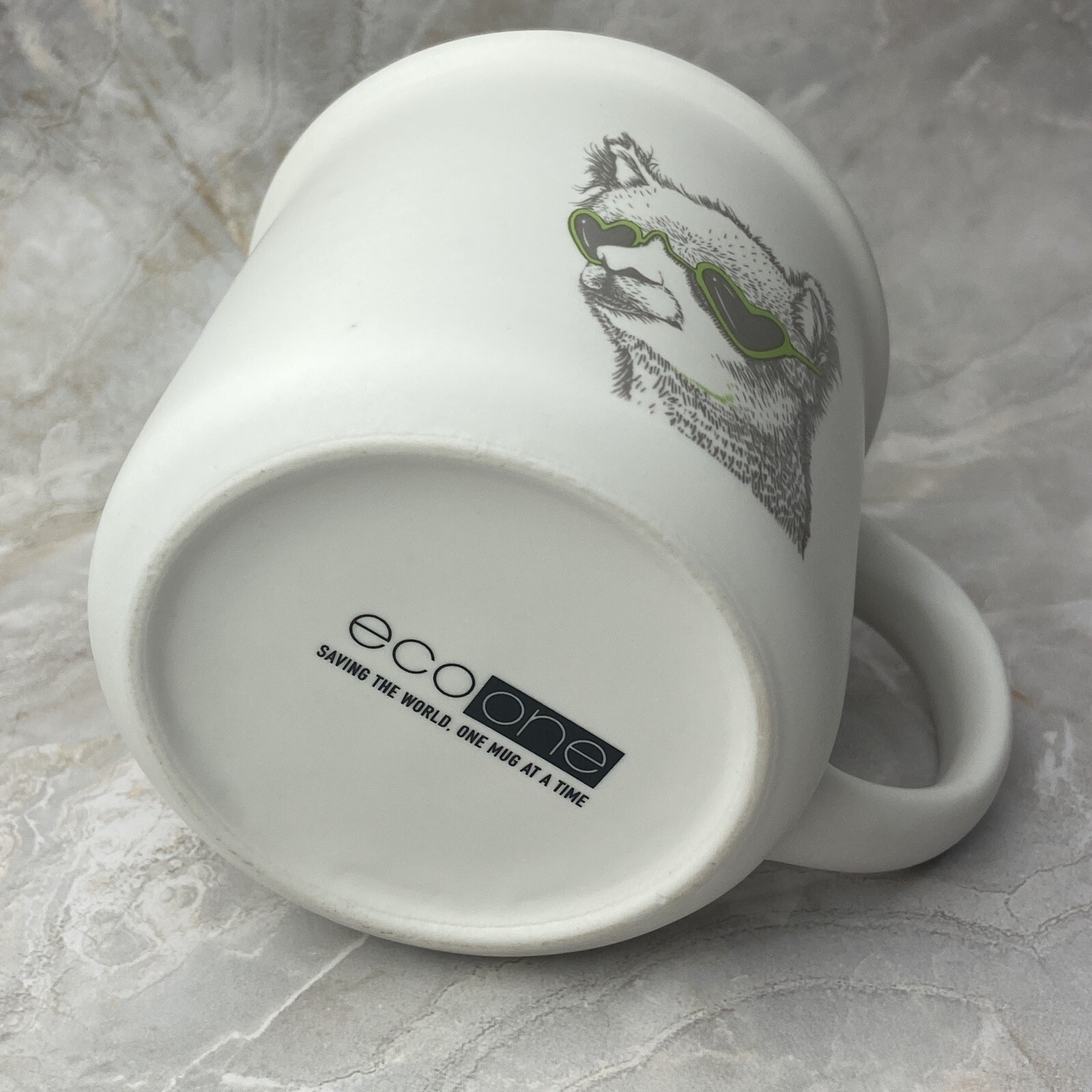 Eco One Coffee Cup Liama With Green Heart Shape Glasses  Mug Cool Animal Tea