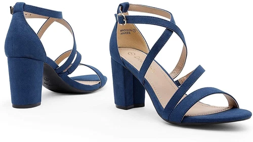 Women Chunky Block Heel Open Toe Across Strap Buckle Wedding Party Dress Shoes - Picture 12 of 22