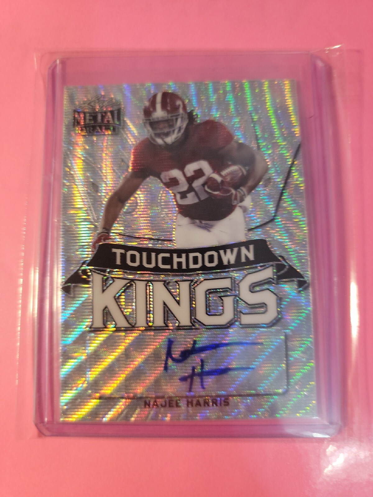 Najee Harris Leaf Metal Draft Touchdown Kings Autographs #TKNH1 Silver Wave